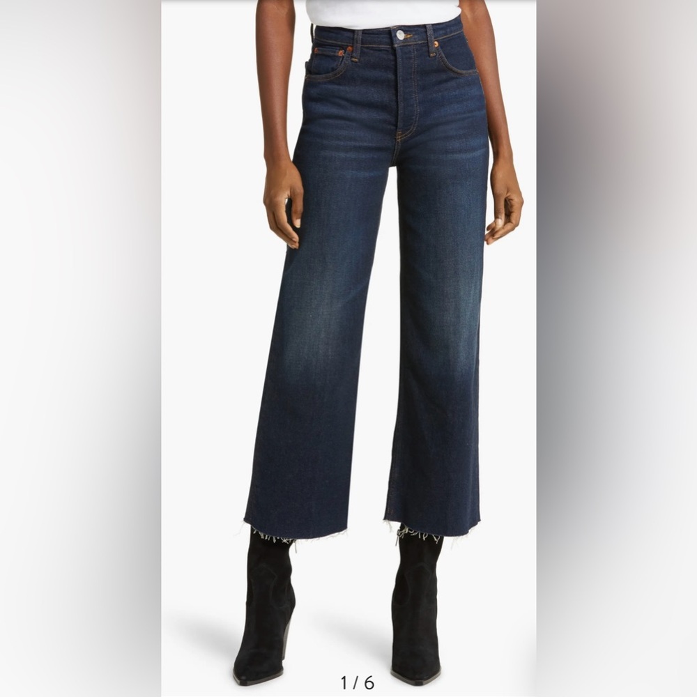 Re/Done High Waist Crop Wide Leg Jeans in Barely Worn Dark Wash Size 32